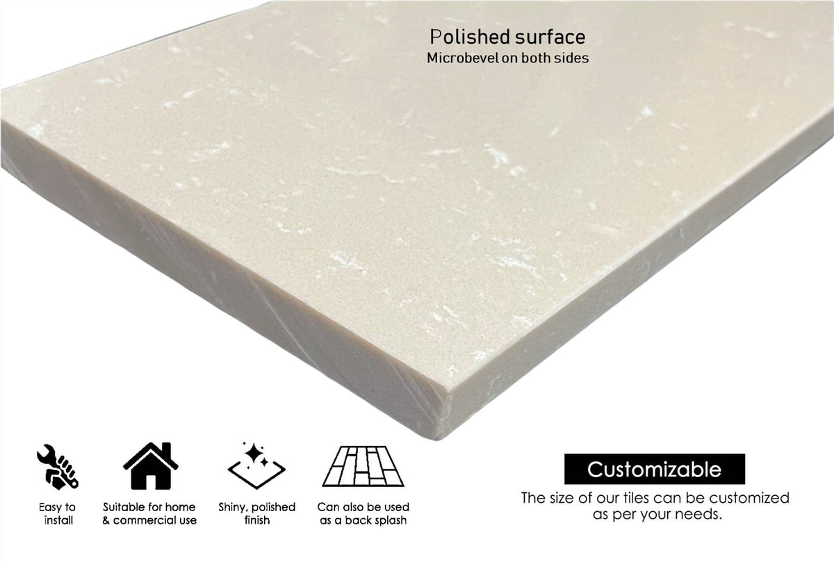 Crema Marfil Engineered Marble Door Floor Threshold Saddle Polished, for Shower Curb, Bathroom Vanity Backsplash
