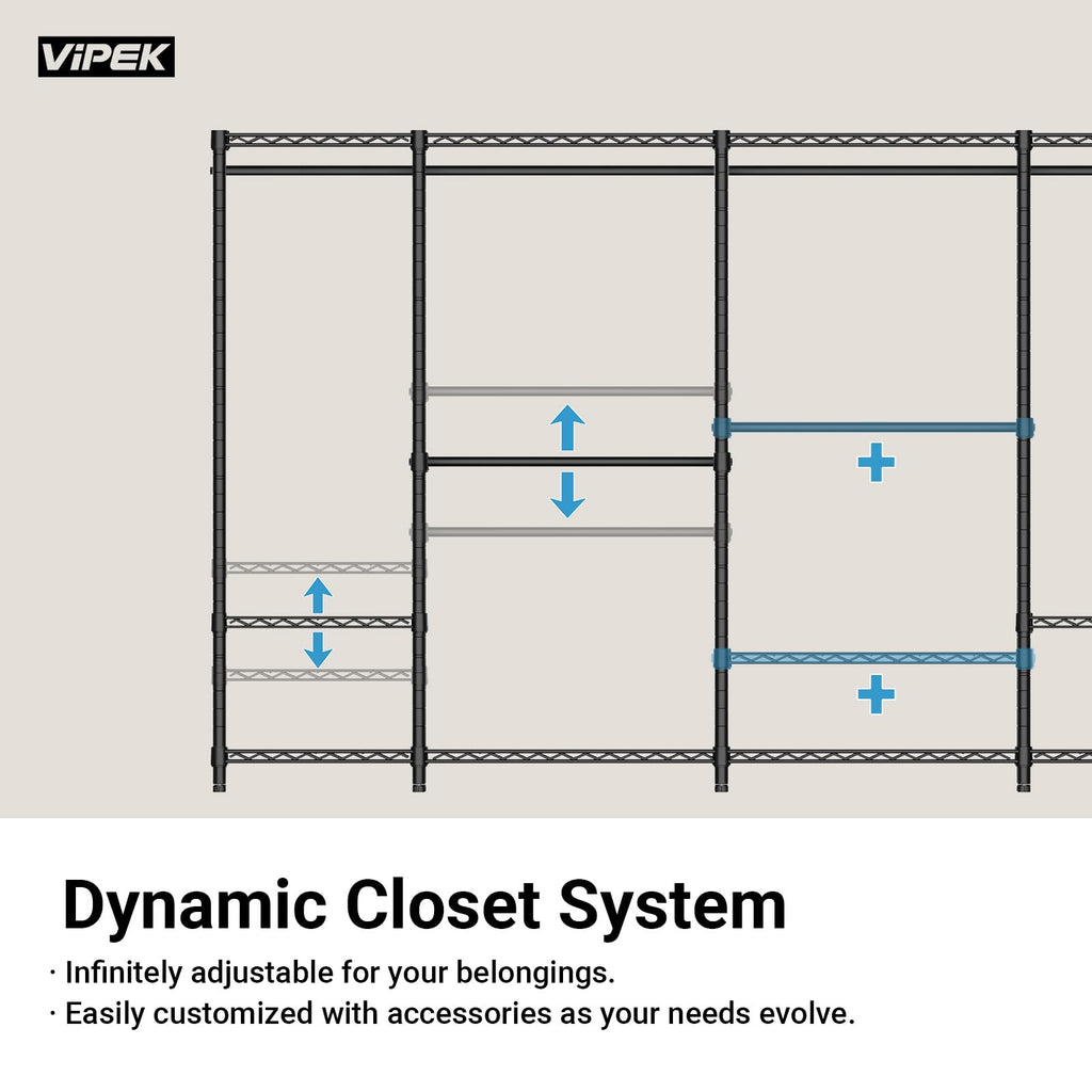 V5C Portable Closet Wardrobe Bedroom Armoires Heavy Duty Covered Clothing Rack, Black Metal with Grey Oxford Fabric