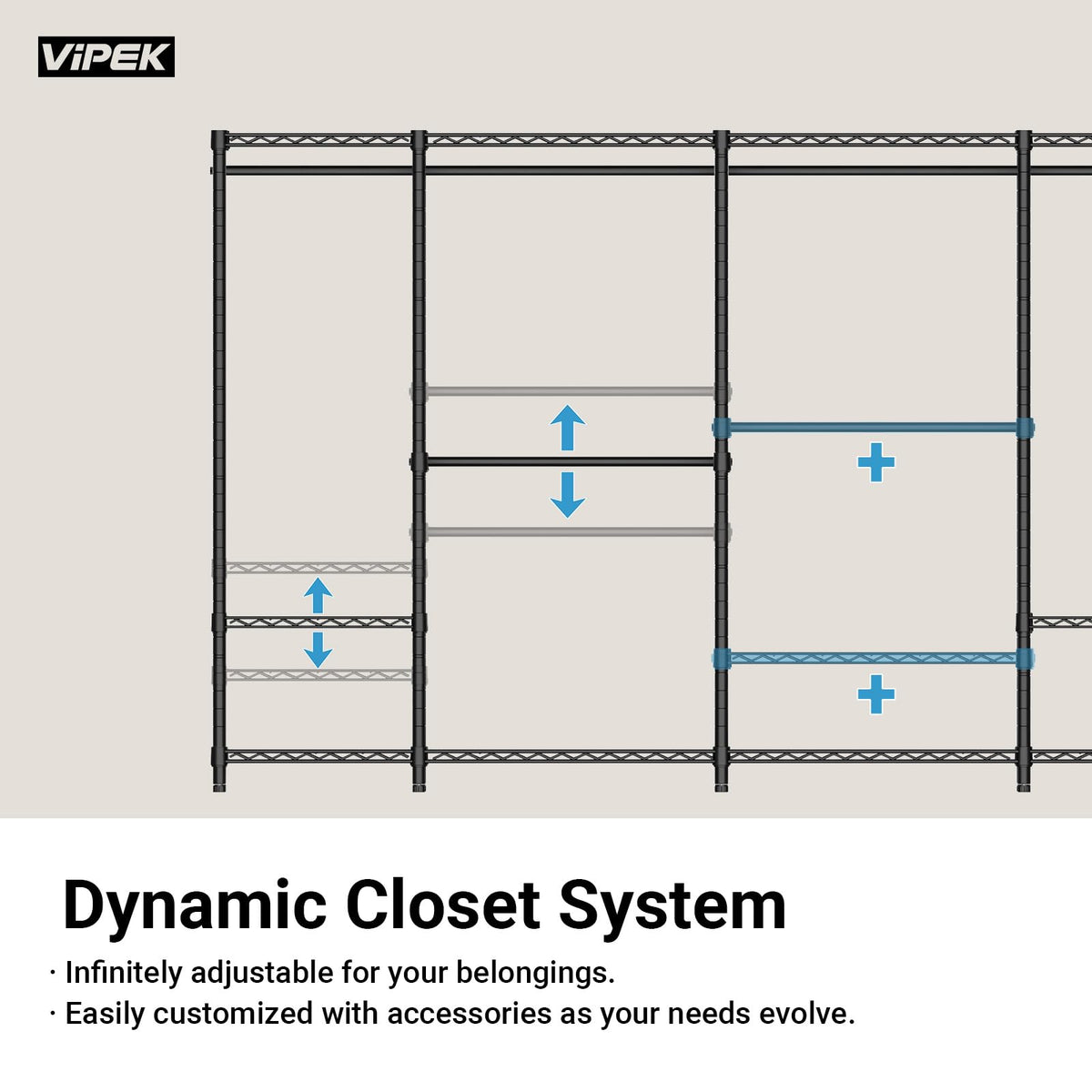 V5C Portable Closet Wardrobe Bedroom Armoires Heavy Duty Covered Clothing Rack, Black Metal with Grey Oxford Fabric