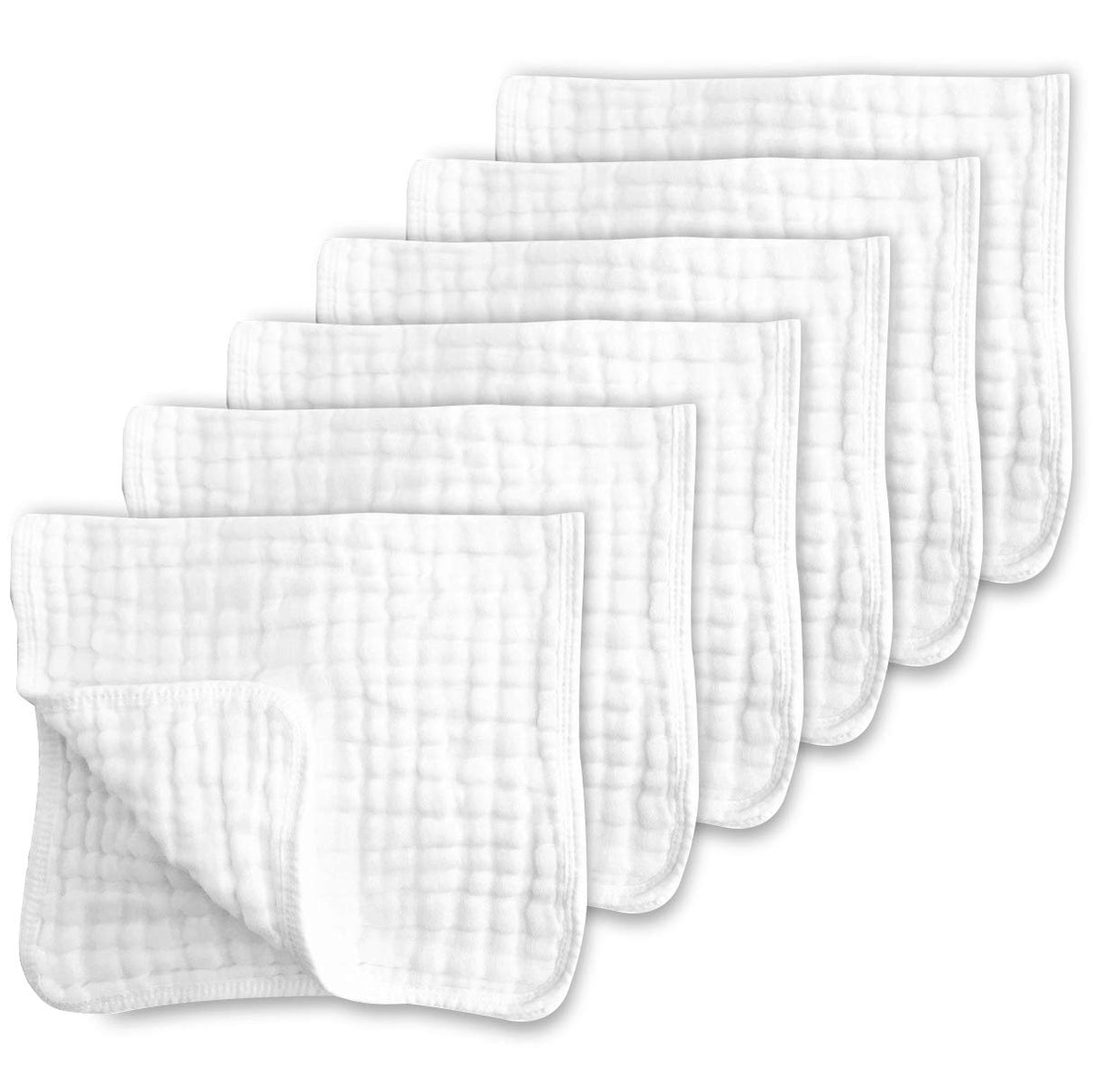 Muslin Burp Cloths for Baby 100% Cotton Large 20''X10'' 6 Layers Thicken Super Soft and Absorbent (6 Pack,White)