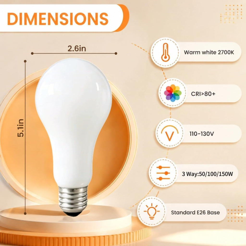 3-Way Light Bulbs, Three Way Bulb,50/100/150 Watt Incandescent Light Bulbs (4PACK)