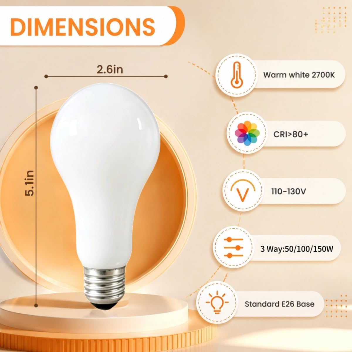 3-Way Light Bulbs, Three Way Bulb,50/100/150 Watt Incandescent Light Bulbs (4PACK)