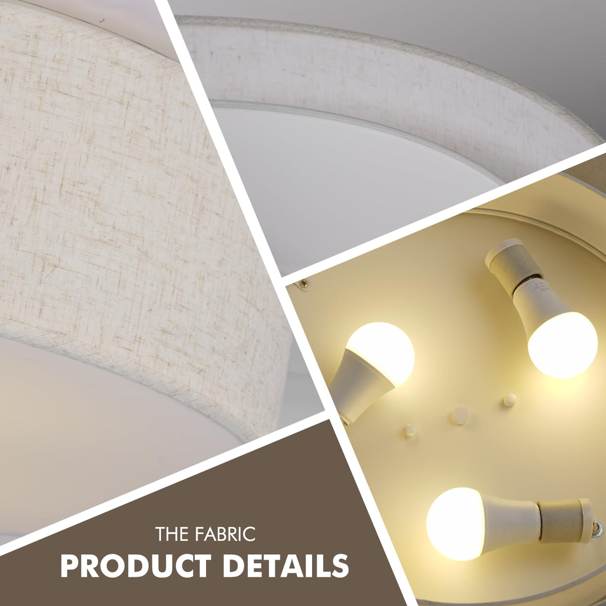 18-Inch Large Flush Mount Ceiling Light Fixture with Fabric Shade, Modern Drum Closed to Ceiling Lighting for Living