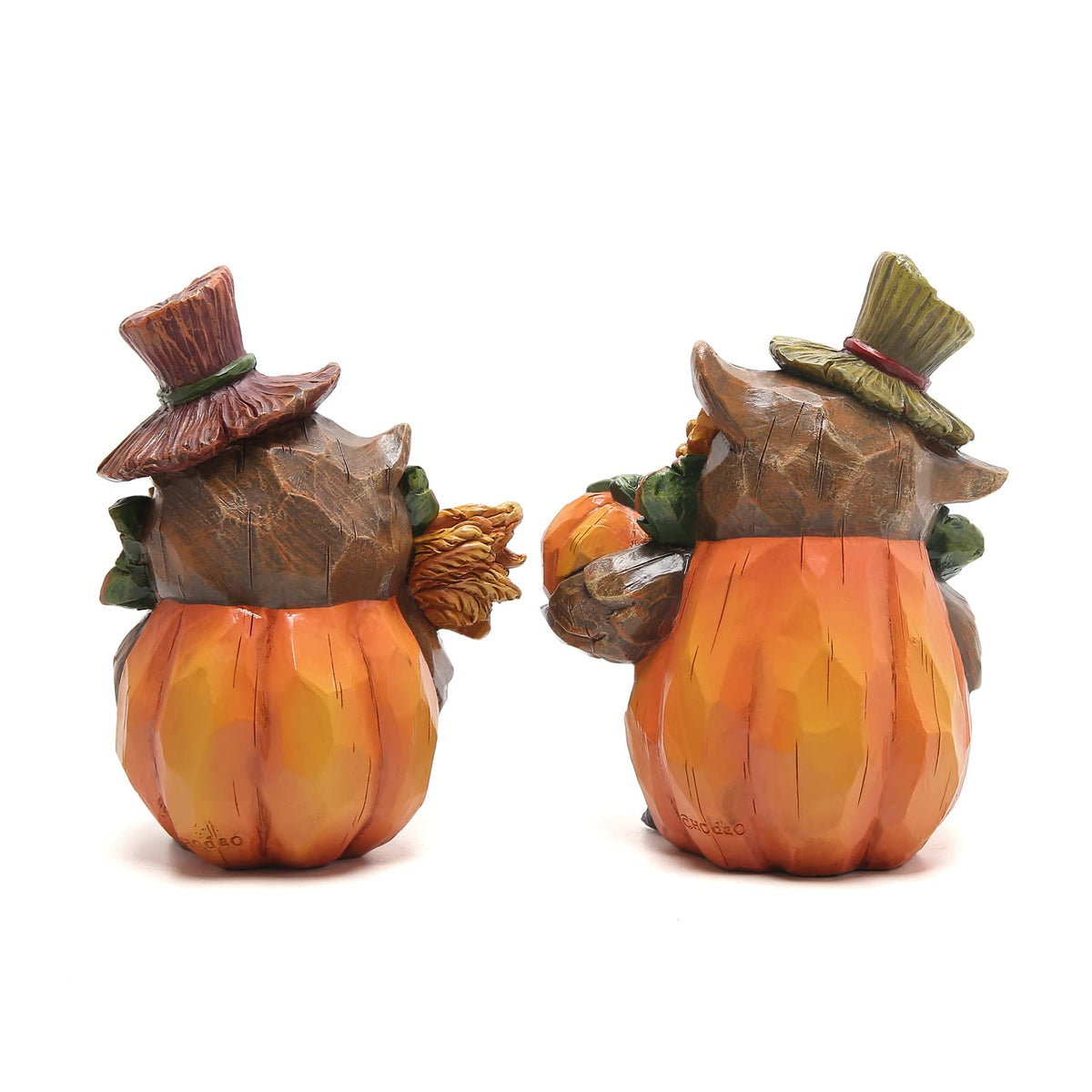 Harvest Decor Resin Owl Figurines with Sunflower and Pumpkin, Thanksgiving Collectible Statue for Autumn Table Decor