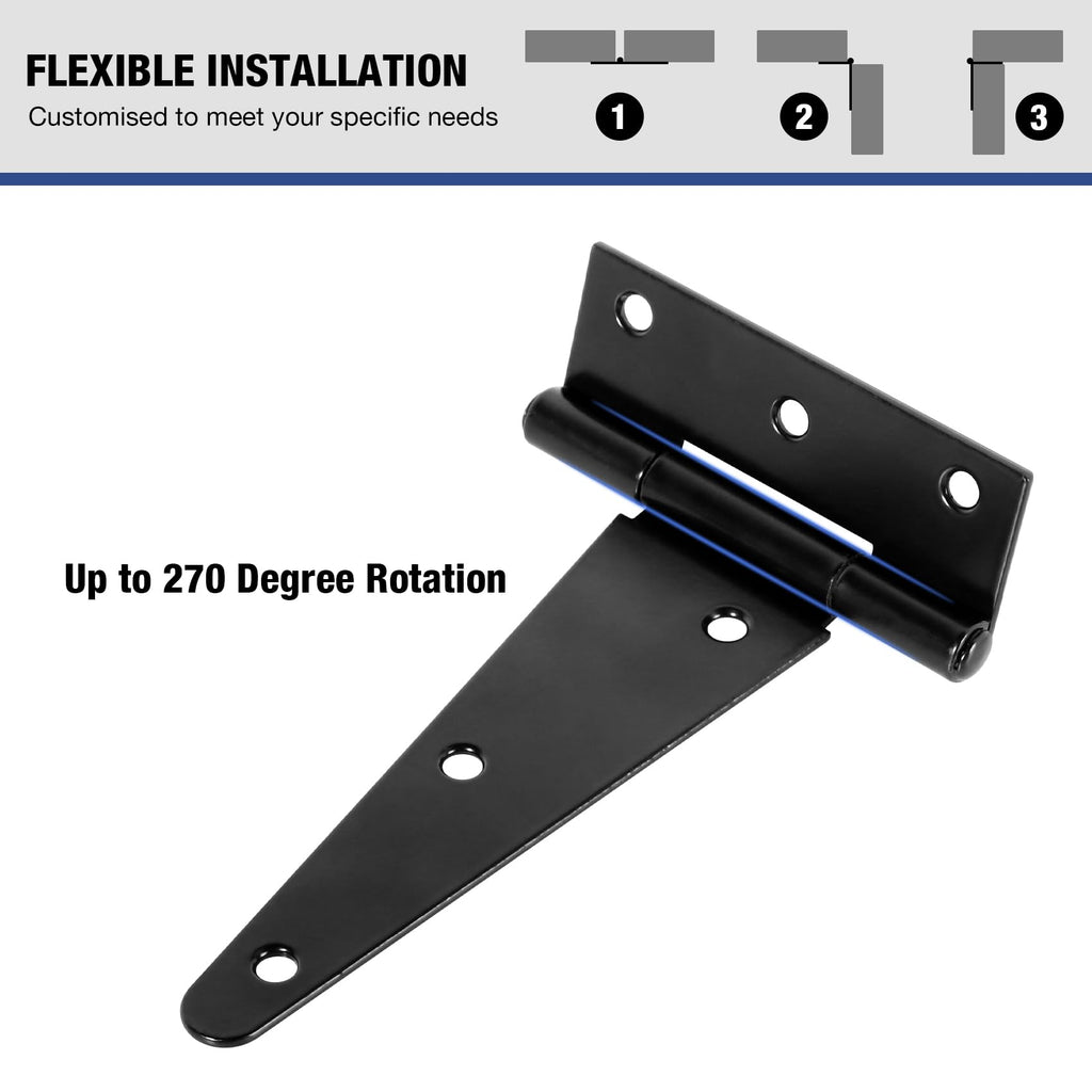 Matte Black T Gate Hinges for Wood Shed Barns 2 Pack 6 Inch 2.5mm