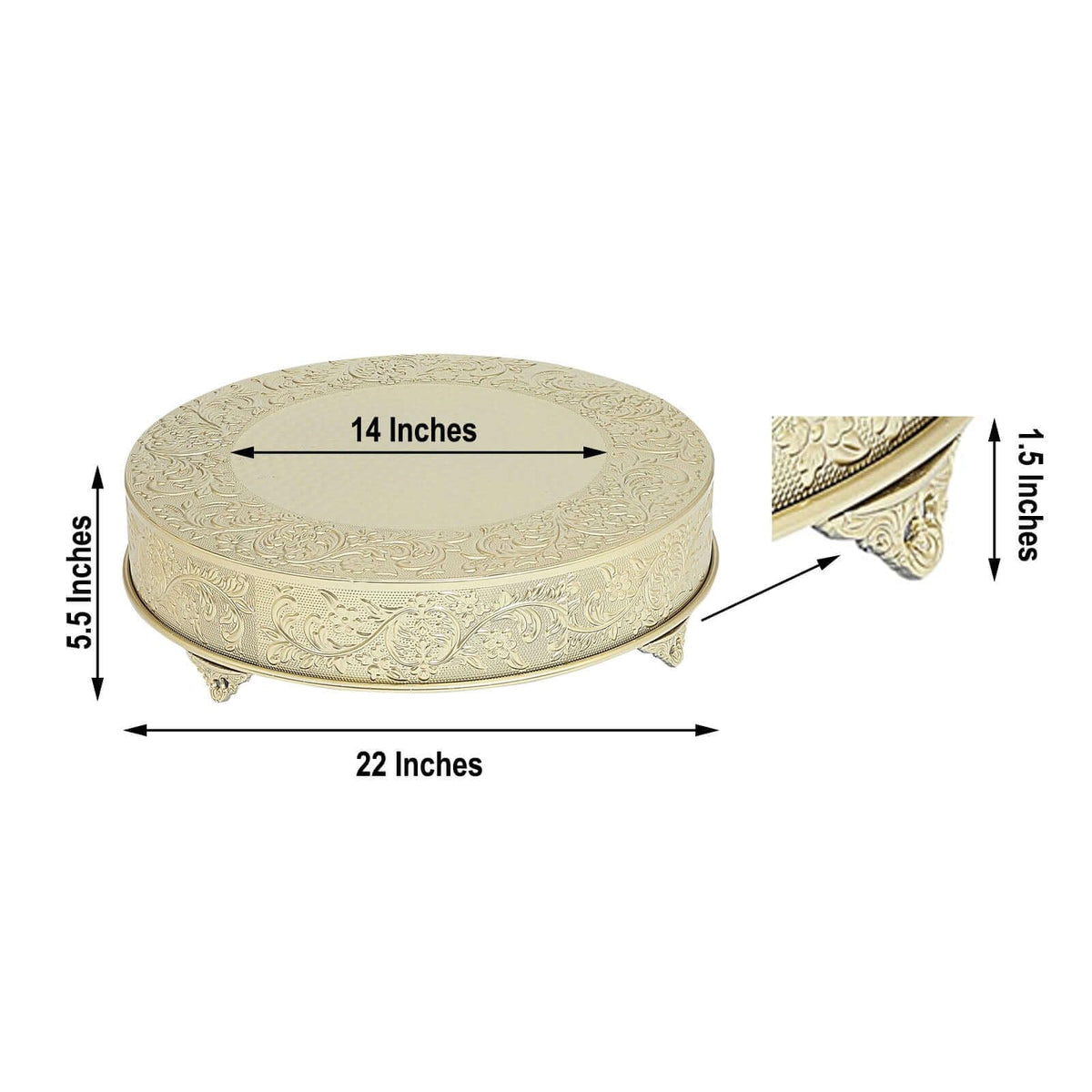 22" Gold Round Embossed Metal Cake Plateau, Large Wedding Cake Stand Riser for Reception & Banquet