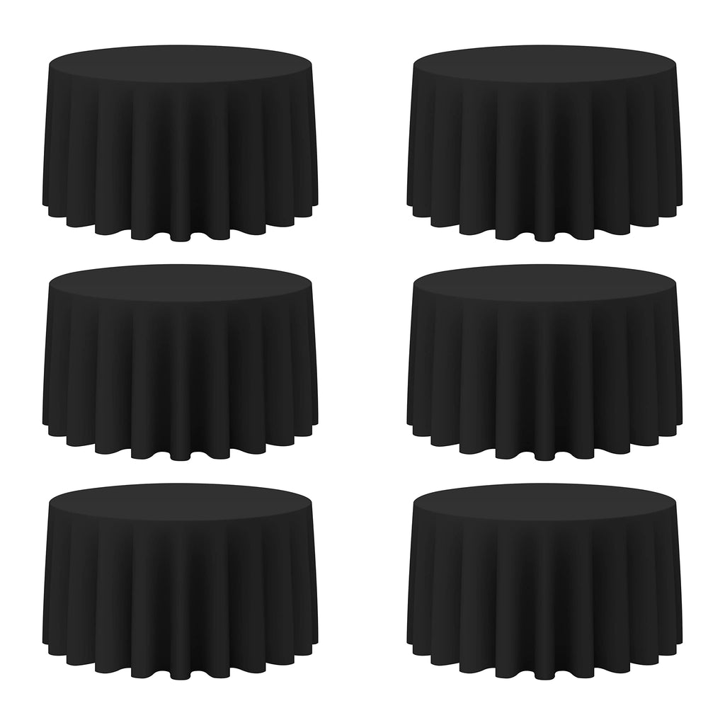 6 Pack Black Round Tablecloths 120 Inch for 60" Tables