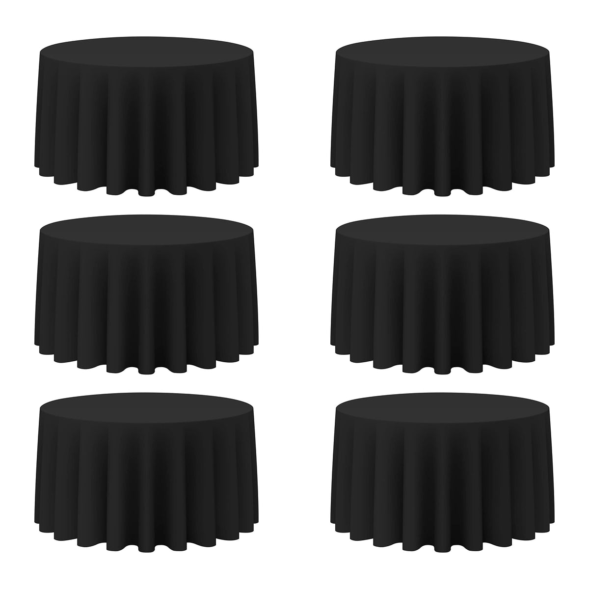 6 Pack Black Round Tablecloths 120 Inch for 60" Tables