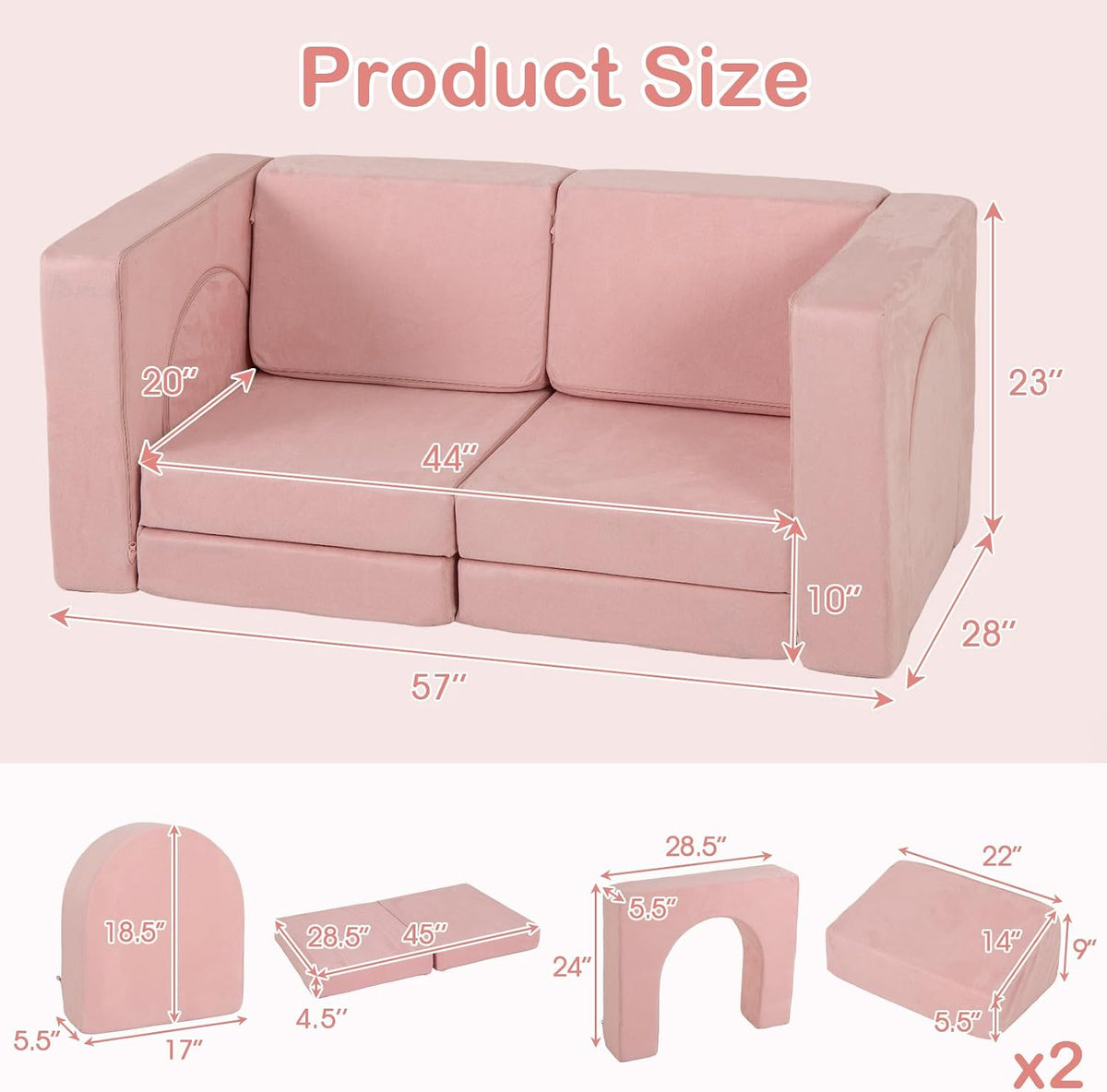 Modular Kids Play Couch, 8 PCS Toddler Creative Sectional Fort Building Sofa for Playroom, Bedroom, Children