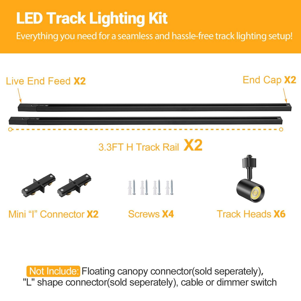 LED Track Lighting Kit with 6.6FT Rails, 10W Black