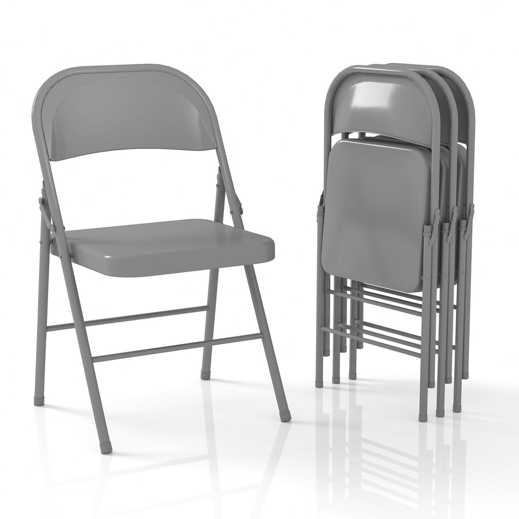 Metal Folding Chairs Steel Frame with Double Hinged Kitchen Dinning Wedding Patio and Garden, No Assembly, Set of 4