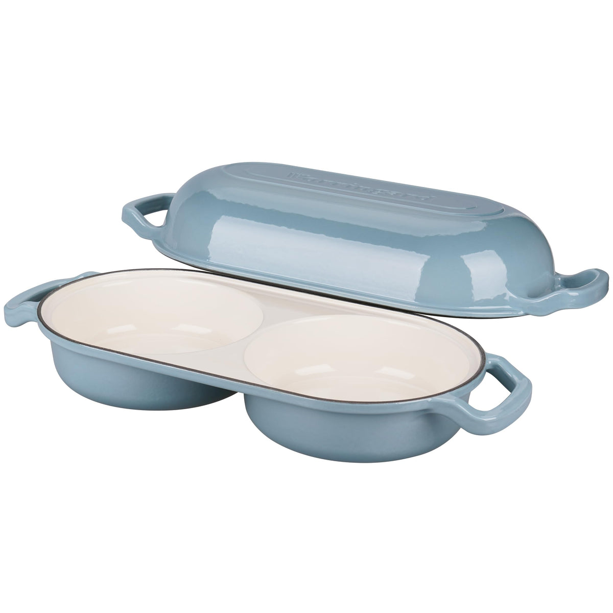 Enameled Cast Iron Double Dutch Oven with Lid, Dual Round Loaf Pan, Bread pan made Sourdough Bread Baking, Sea salt