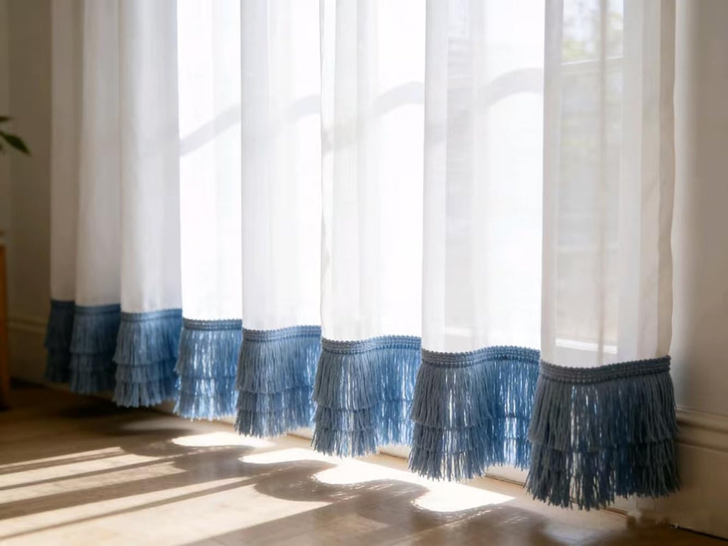 6 Inch Wide Tassel Curtain Fringe Trim by the Yard for DIY Sewing Crafts Clothing Curtains Decoration-Blue - 10 Yards