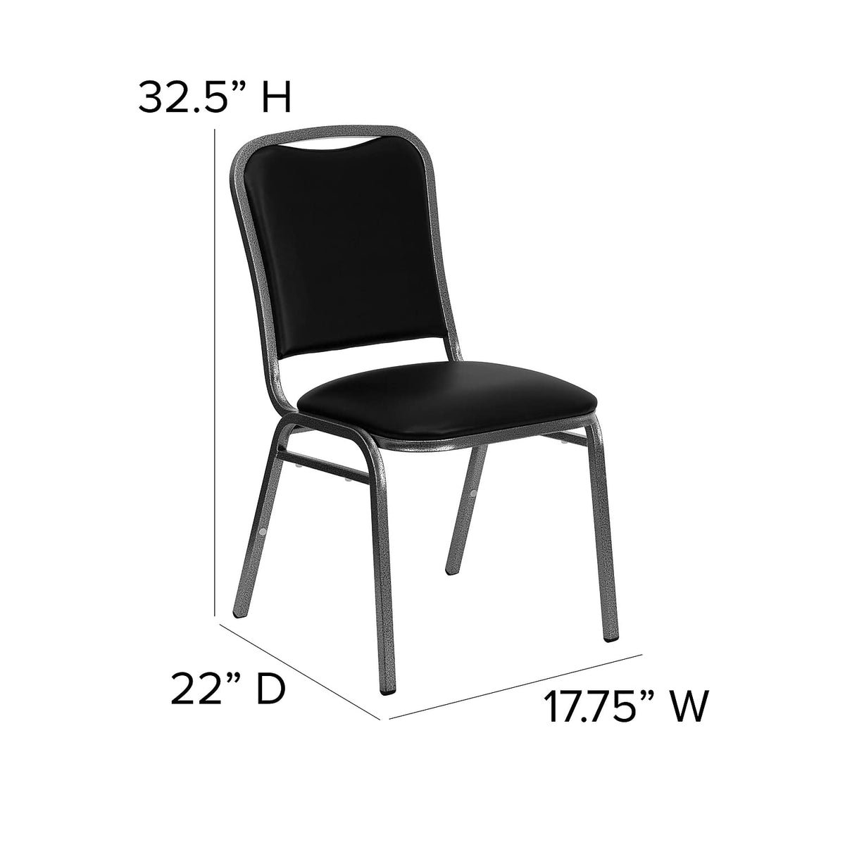 Series Stacking Banquet Chair in Black Vinyl - Silver Vein Frame
