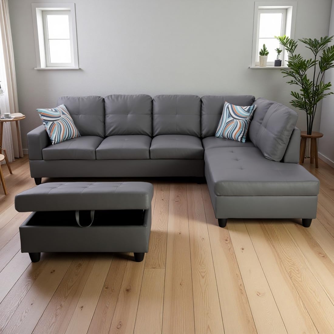 Faux Leather Sectional Sofa Couch, Modern L-Shaped Couch, Modular Sectional Sofa Set, 103.5" Corner Chaise Lounge