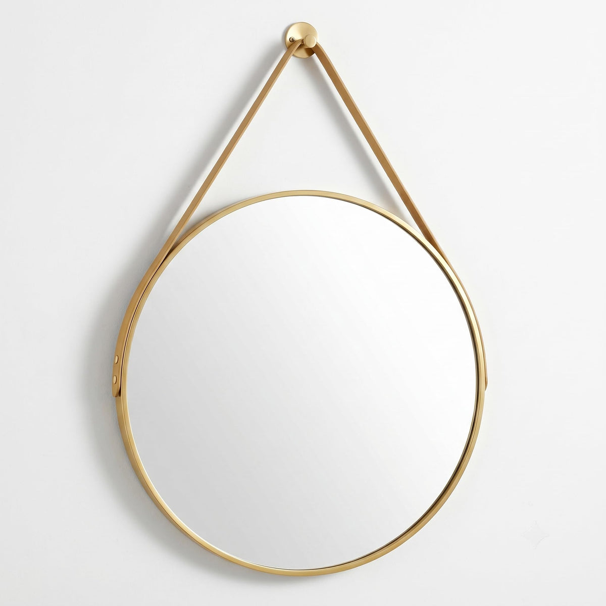 20" Gold Round Mirror, Circle Wall Mirror with Leather Strap