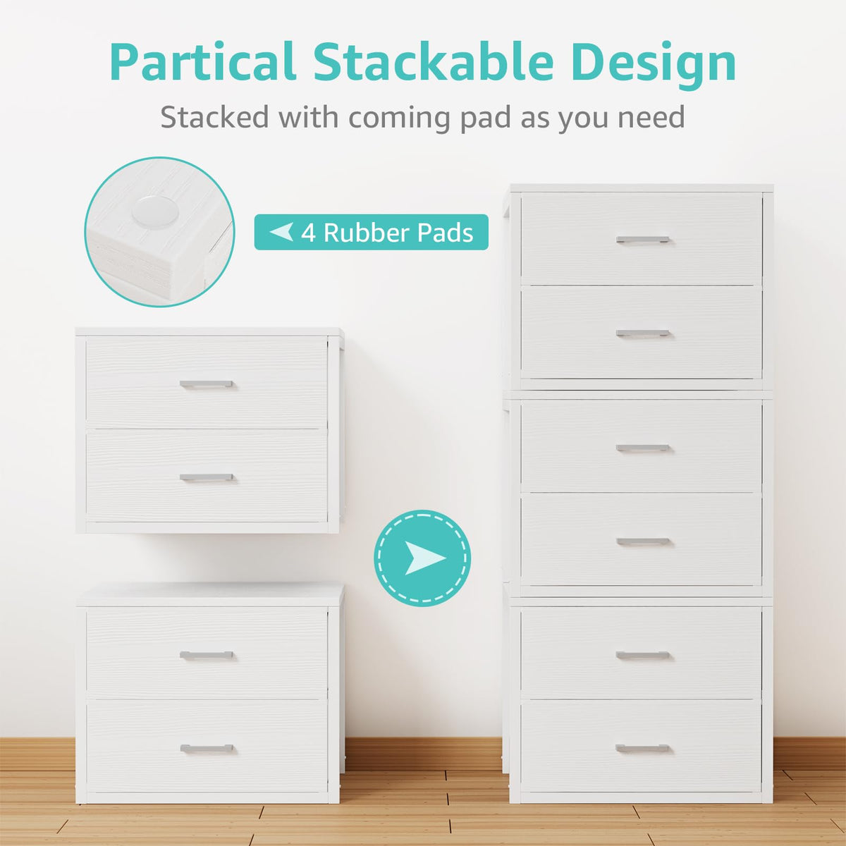 Stackable Storage Drawers Closet Organizers and Storage Fabric White 2 Drawer Dresser 2 Packs Modern