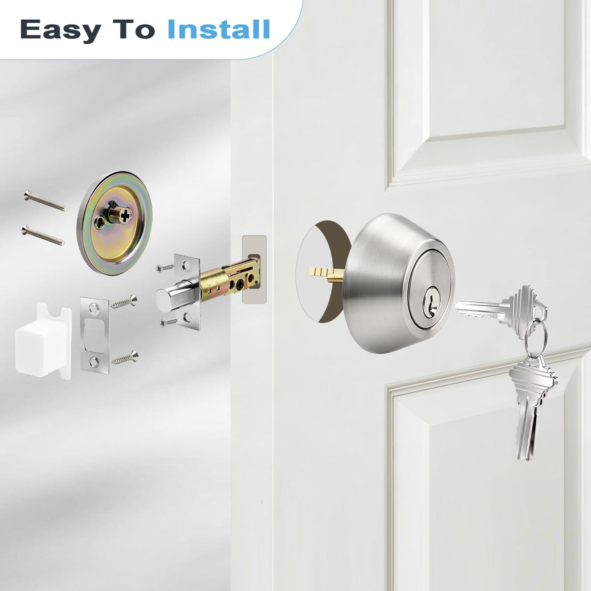 1 Pack Satin Nickel Single Cylinder Deadbolt Lock Set, Keyed One Side Door Lock for Exterior and Interior Door