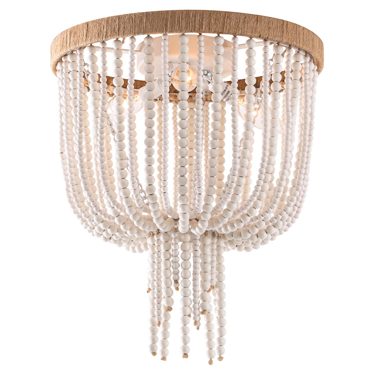 Wood Beaded Flush Mount Ceiling Light Bohemia Antique Rustic 3 Lights Mini Farmhouse Chandelier Kitchen Island Dining