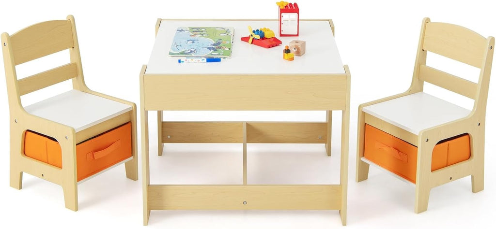 Kids Table and Chairs, in-1 Children Wooden Activity Set with Storage, Detachable Tabletop, for Art, Craft
