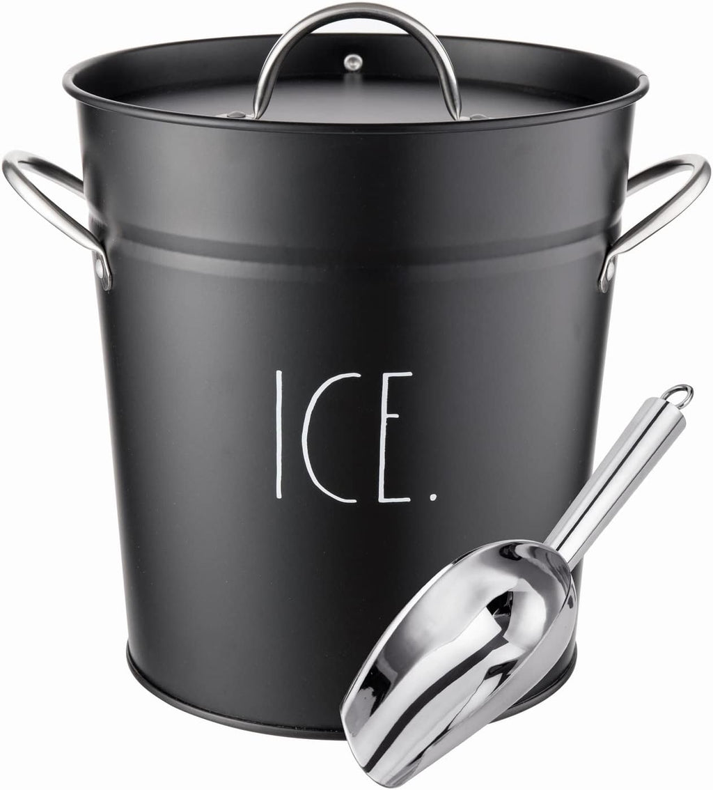 Ice Bucket with Scoop - Stainless Steel Bucket with Handle, Lid and Ice Scooper - 4 Qt. Storage Bin for Ice Cubes