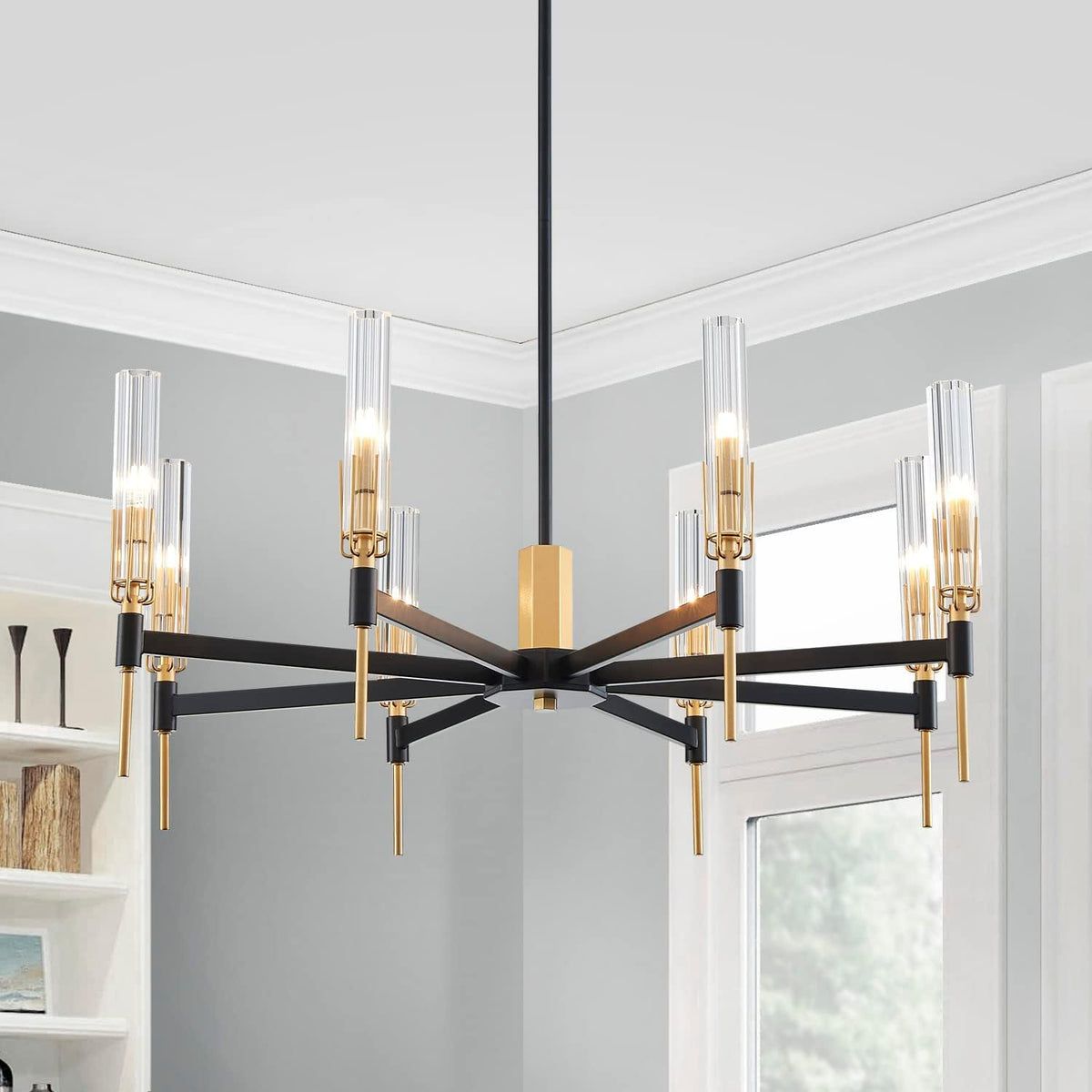 Eight-Light Modern Farmhouse Chandelier Light Fixture for Large Rooms
