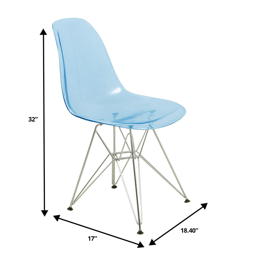 Inspired Eames Style Acrylic Dining Chairs with Chrome Eiffel Base - Set of 2, Curved Back Ergonomic Accent Side Chairs for Modern and