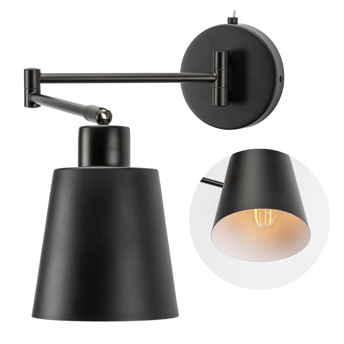 Wall Sconce Light with Adjustable Swing Arm for Bedside Reading