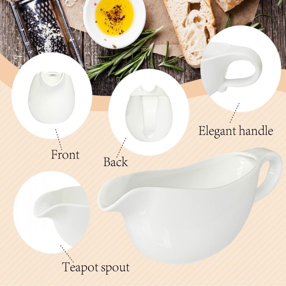 20 OZ Gravy Boat - White Meat Sauce Boat With Spoon - Perfect for Gravy, Sauces and Syrups, Salad Dressings, Creamer