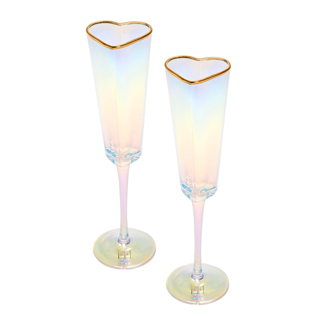 Heart Shaped Champagne Flute Gift Set, Elegant Handmade Glassware Set, Perfect for Celebrations, Weddings or any