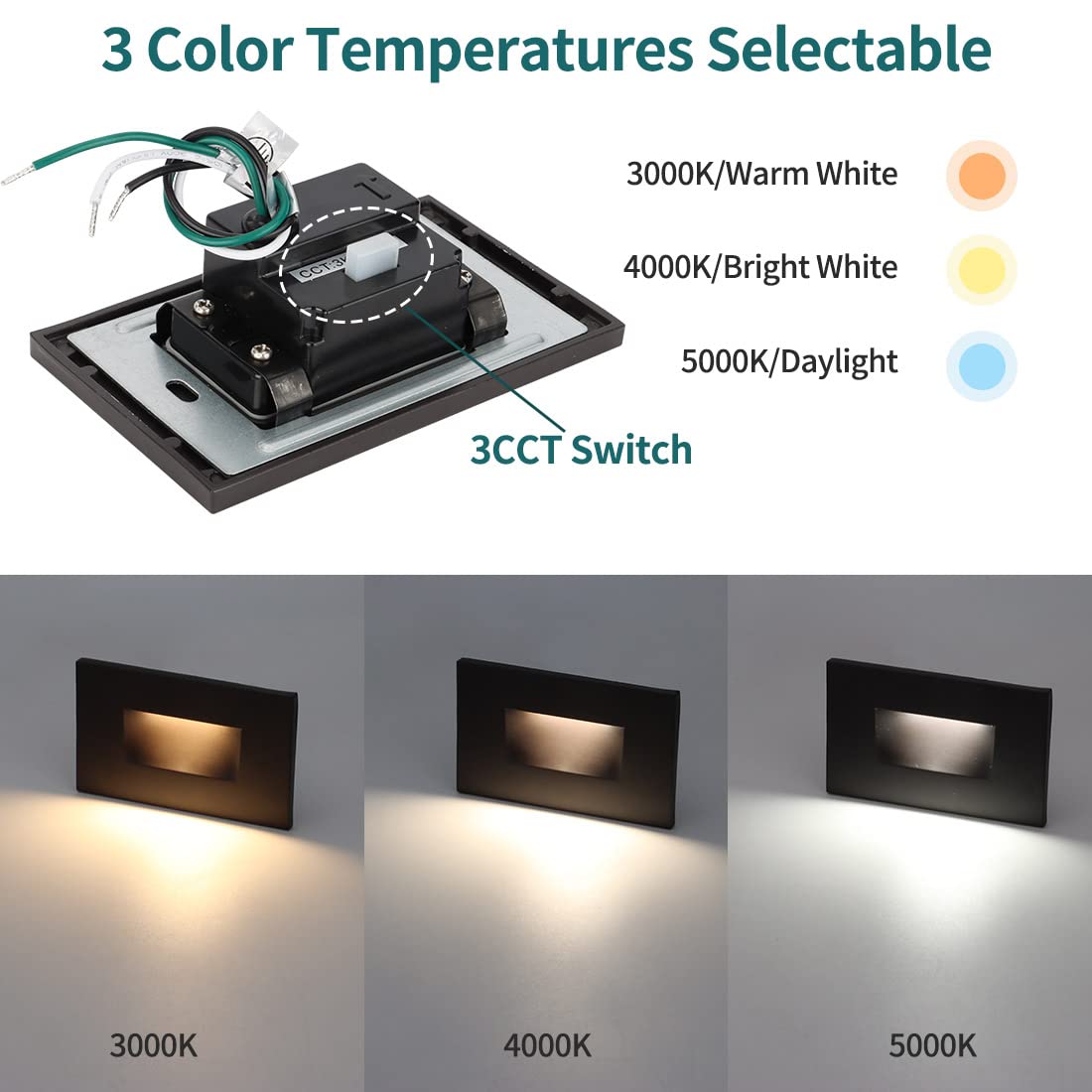 120V Dimmable LED Step Lights, 3000K/4000K/5000K, 4-Pack