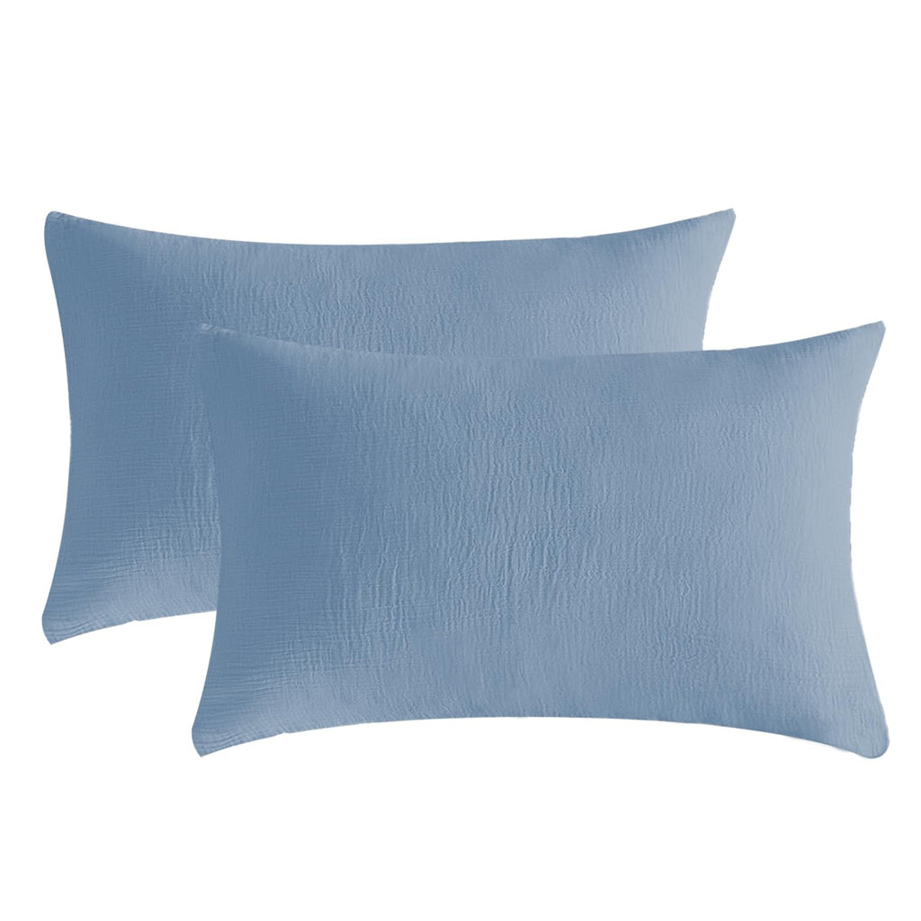 Muslin Pillowcases 100% Cotton, 2 Pack Linen Like Pillow Shams with Envelope Closure, Ultral Soft and