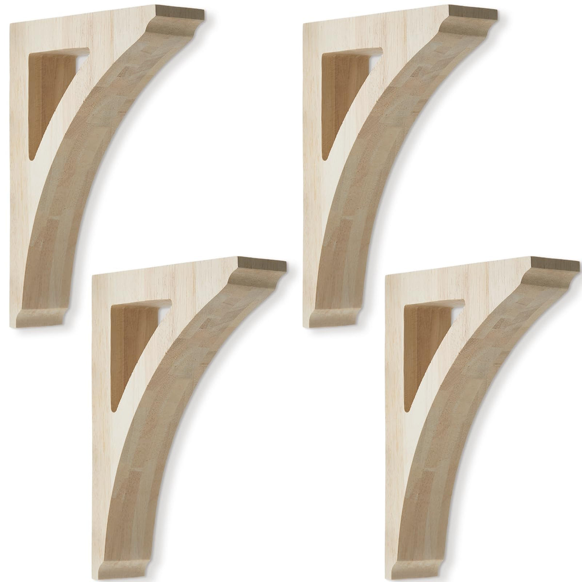 4 Pcs Wood Corbels, 1-3/4" x 8-1/2" x 12" Wooden Shelf Brackets