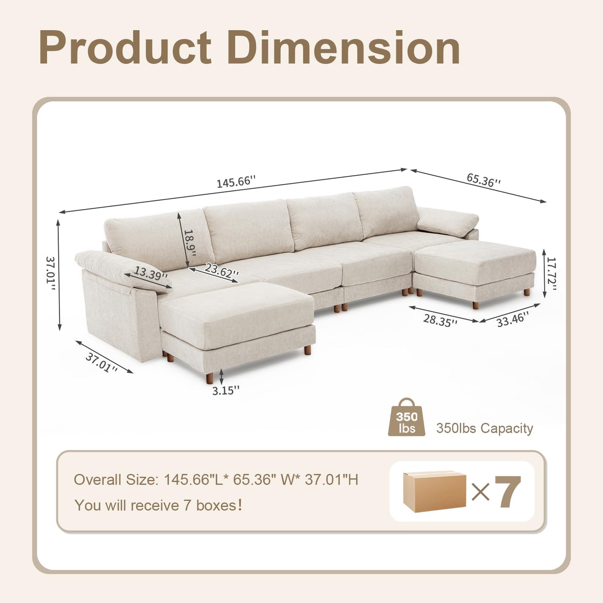 145′′ Oversized Sectional Couch, U Shaped Modular Cloud Sofa
