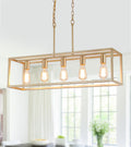 Gold Rectangle Kitchen Island Lights Rectangular Modern Industrial Chandelier 5 Lights Linear Vintage Cage Light