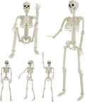 Halloween Skeleton Decorations, 2 Pack 36" Full Body Joints Posable Skeleton with 3 Pack 16" Hanging Skeleton, Creepy - Set of 2