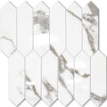 Glossy White Marble with Gold Veining Backsplash Tile Peel and Stick, 12.8 x 12.8 Inch 10 Sheets Long Hexagon PVC