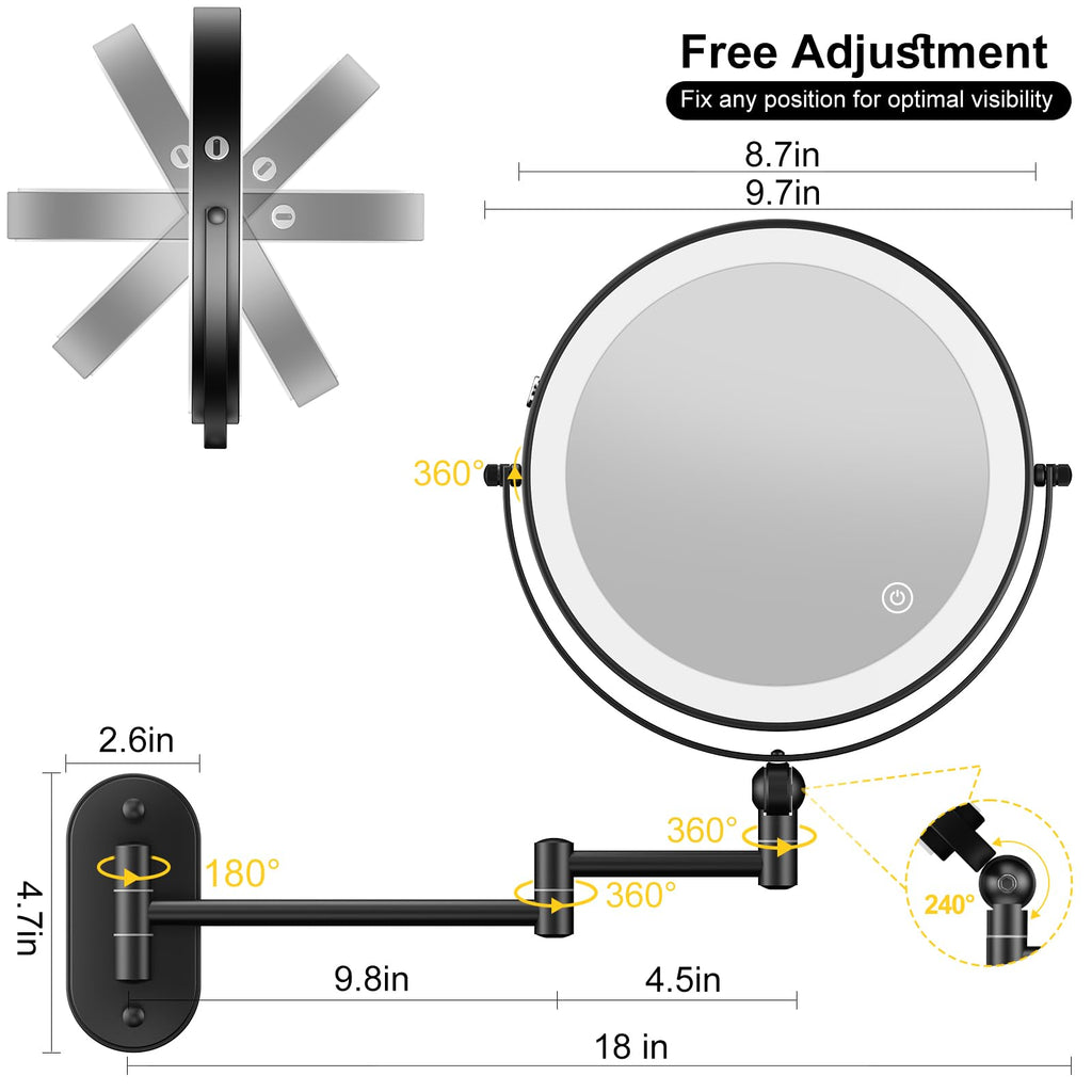 9" Wall Mounted Lighted Makeup Mirror
