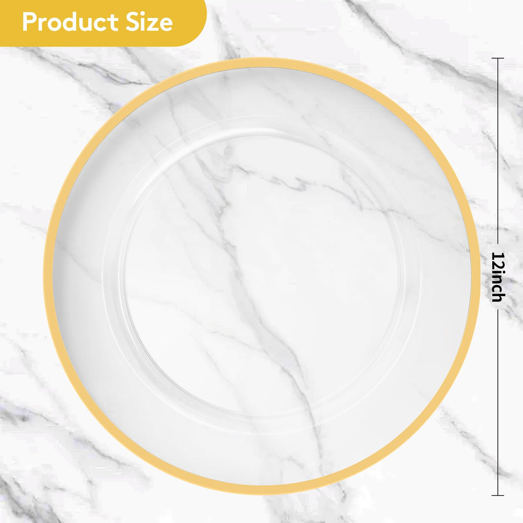 100 Pack 12 Inch Clear Charger Plates with Gold Rim