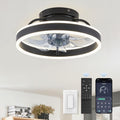 13" Black Flush Mount Chandelier Ceiling Fan with Light & Remote