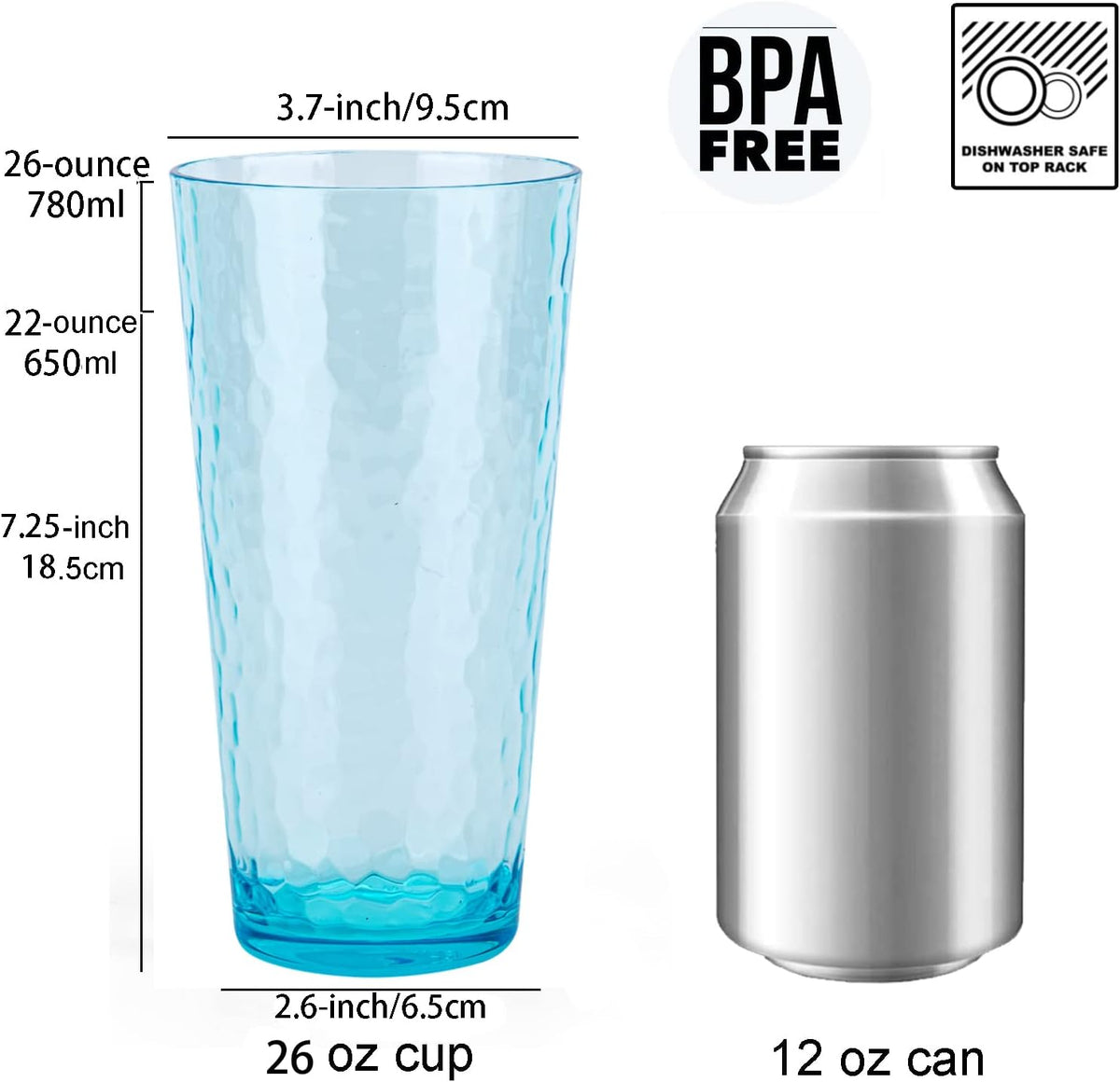 26-ounce Acrylic Highball Glasses Plastic Tumbler Larger Drinking Glasses, set of 6 Multicolor