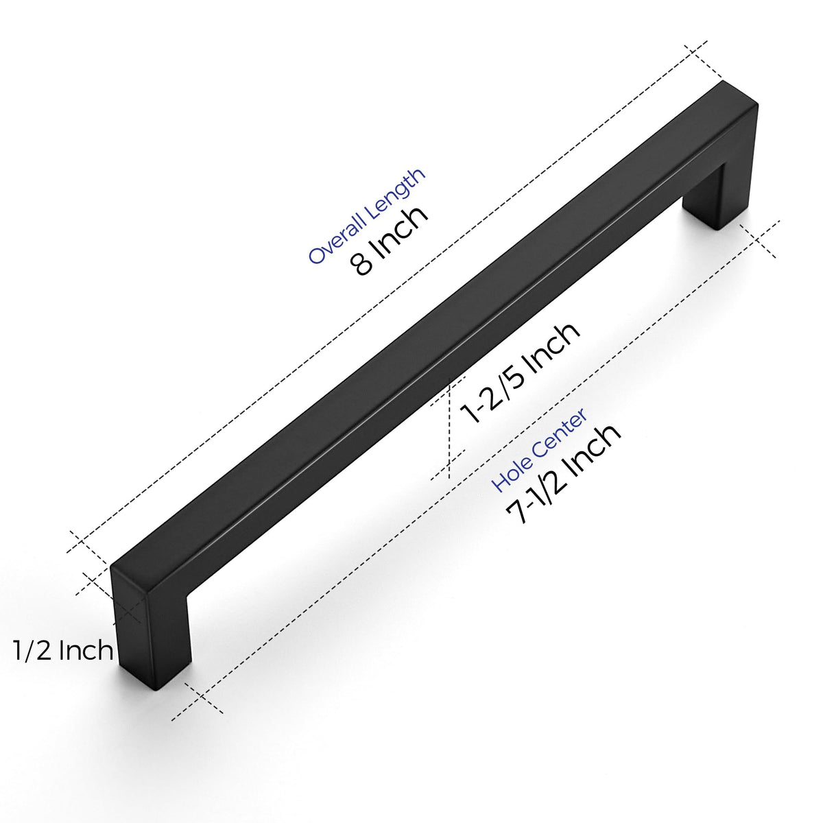 Matte Black Kitchen Square Cabinet Handles 7-1/2 Inch 15 Pack