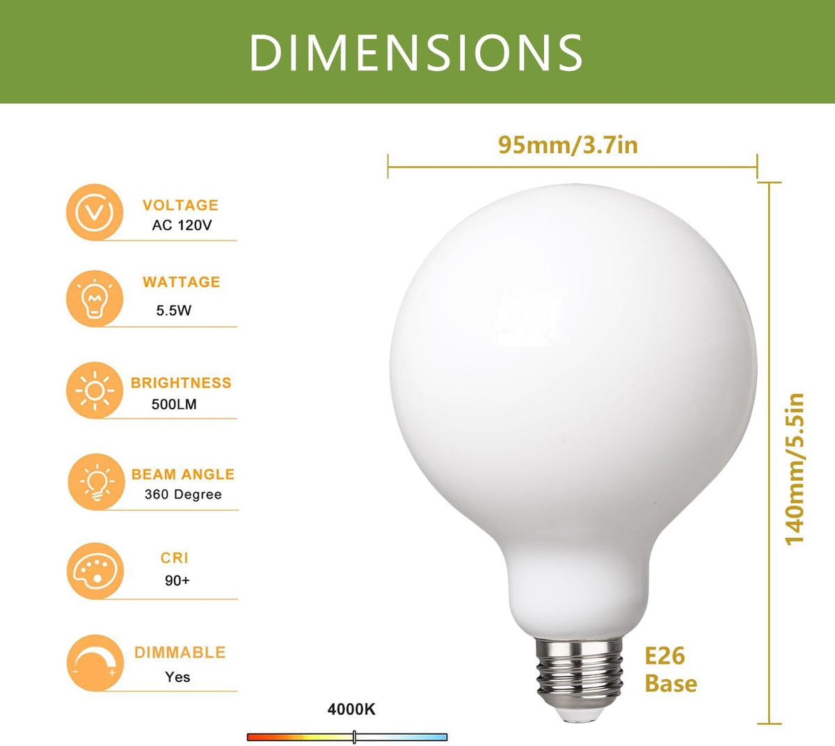 G30 LED Globe Light Bulbs, E26 Base, Neutral White 4000K, 2 Pack