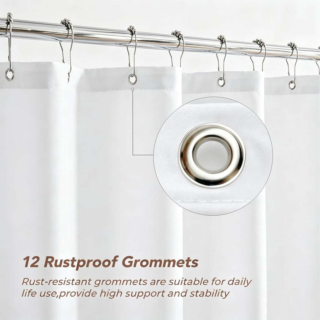 Extra Long Fabric Shower Curtain Liner with 6 Magnets, 72W x 86L, Waterproof & Hotel Quality Shower Liner, Soft Cloth