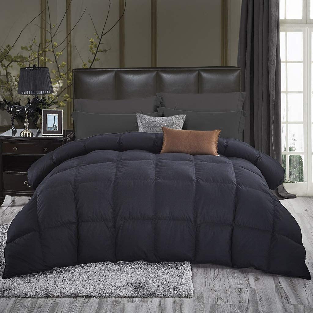 Luxurious King/California King Goose Down Comforter, Unique Black Solid, 600 Thread Count, 100% Egyptian Cotton