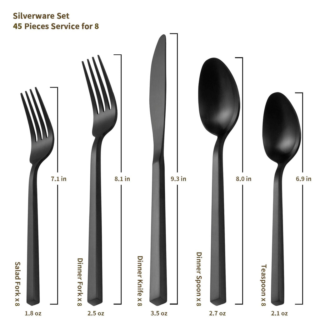 Cube Black 45-Piece Forged Stainless Steel Matte Flatware Set for 8