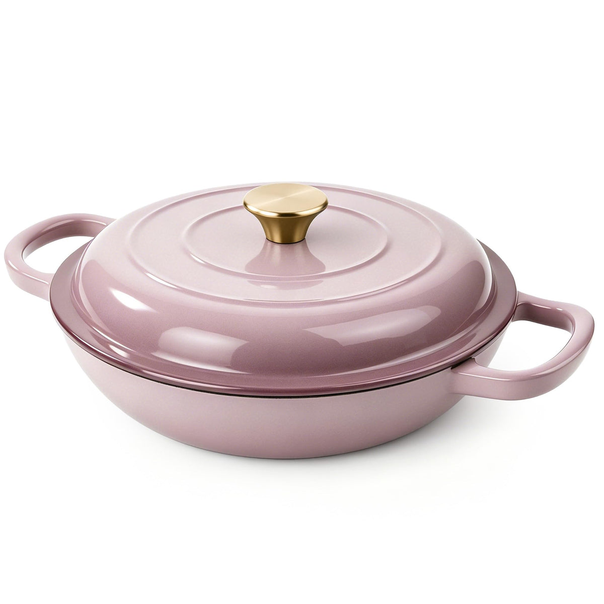 Vintage Style 3 Quart Enameled Cast Iron Braiser, Non Stick Enameled Cast Iron Skillet with Lid, Dutch Oven Skillet
