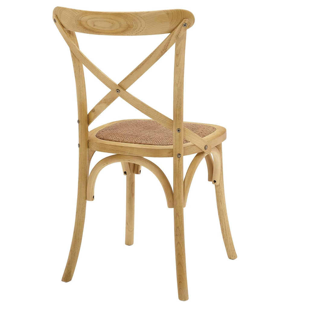 Gear Rustic Modern Farmhouse Elm Wood Rattan Dining Chair in Natural