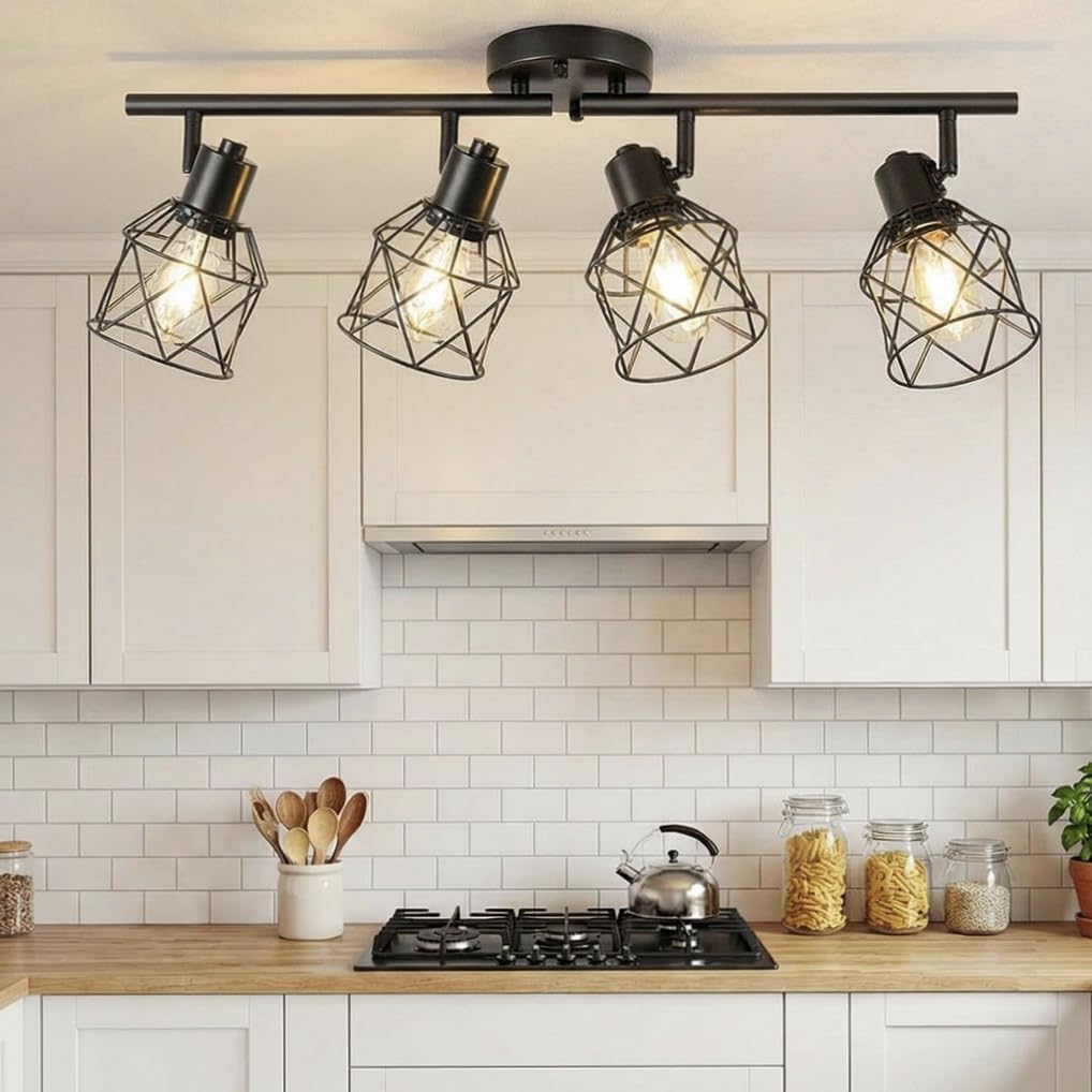 Semi Flush Mount Ceiling Light, Adjustable Multi-Directional Track Lighting Fixtures, Rotatable Farmhouse