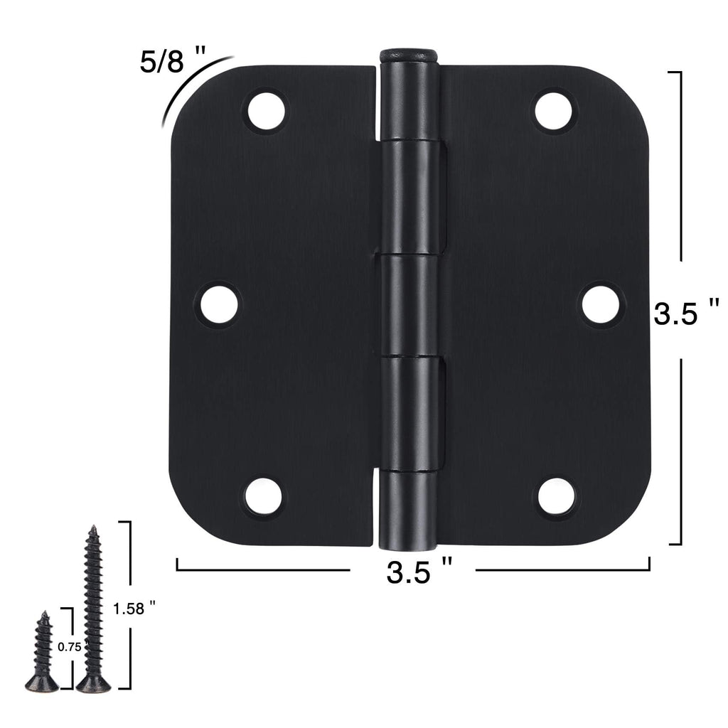 3.5 Inch Matte Black Door Hinges 3 1/2" Rounded 5/8" Flat 18 Pack